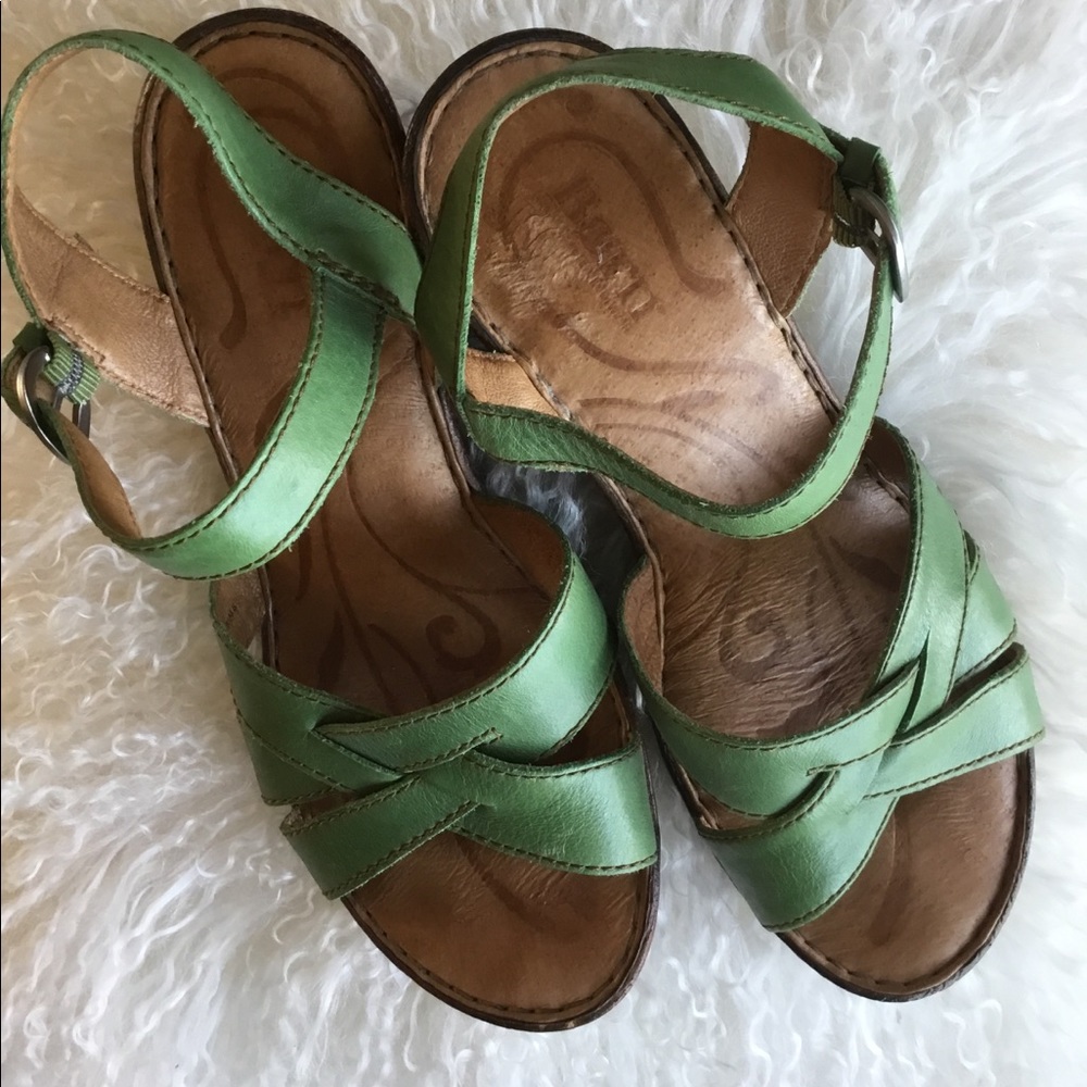 Green wedge sandals. Made by Born